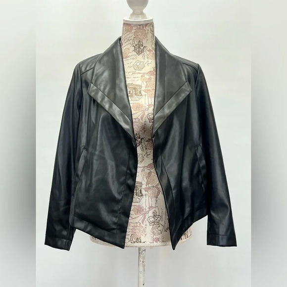 CHASER Black faux leather waterfall jacket size‎ S - Picture 5 of 12